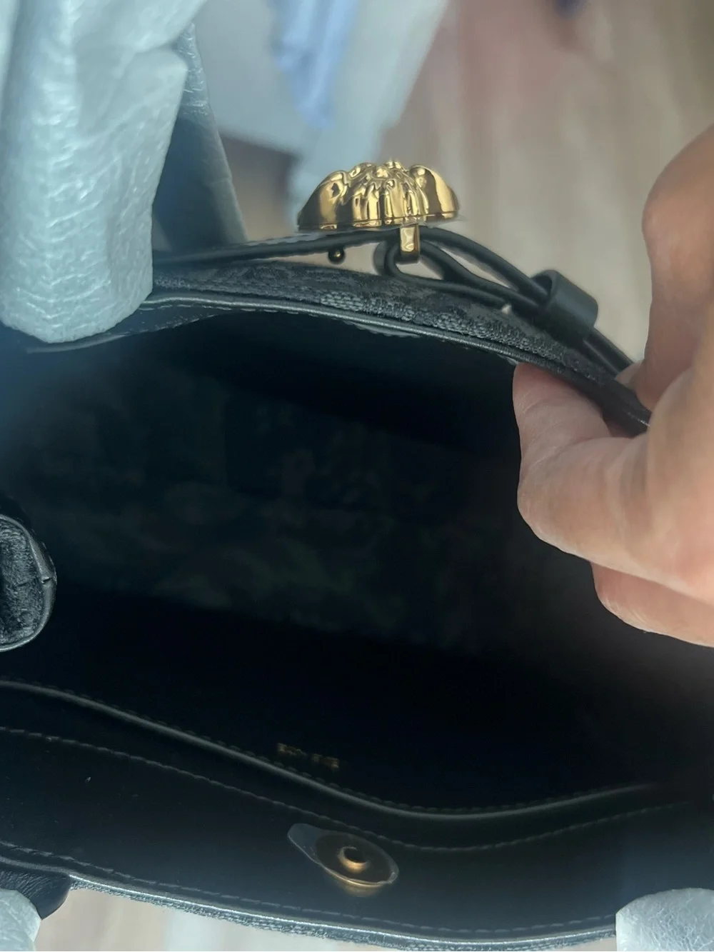 Versace Black Jacquard Top-Handle Bag with Gold Medallion